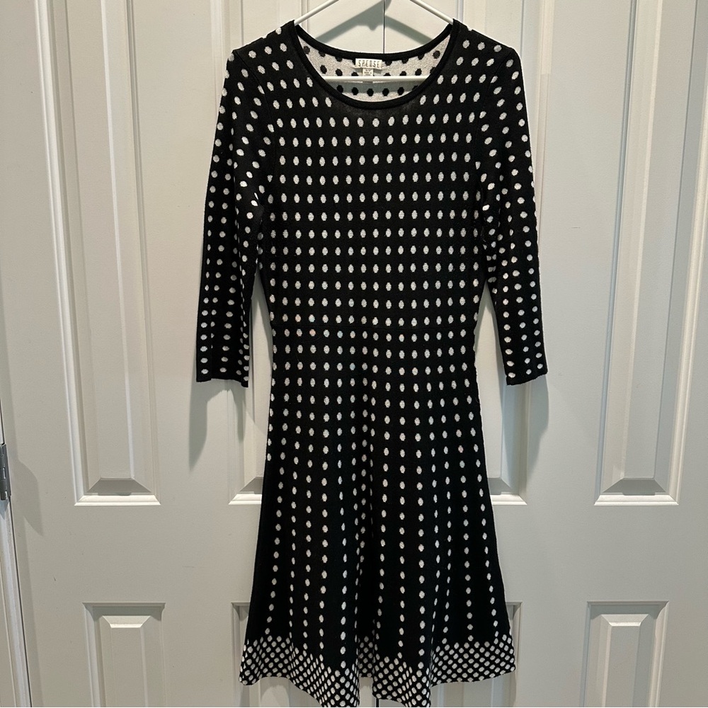 Spense Black & White Polka Dot Sweater Dress S